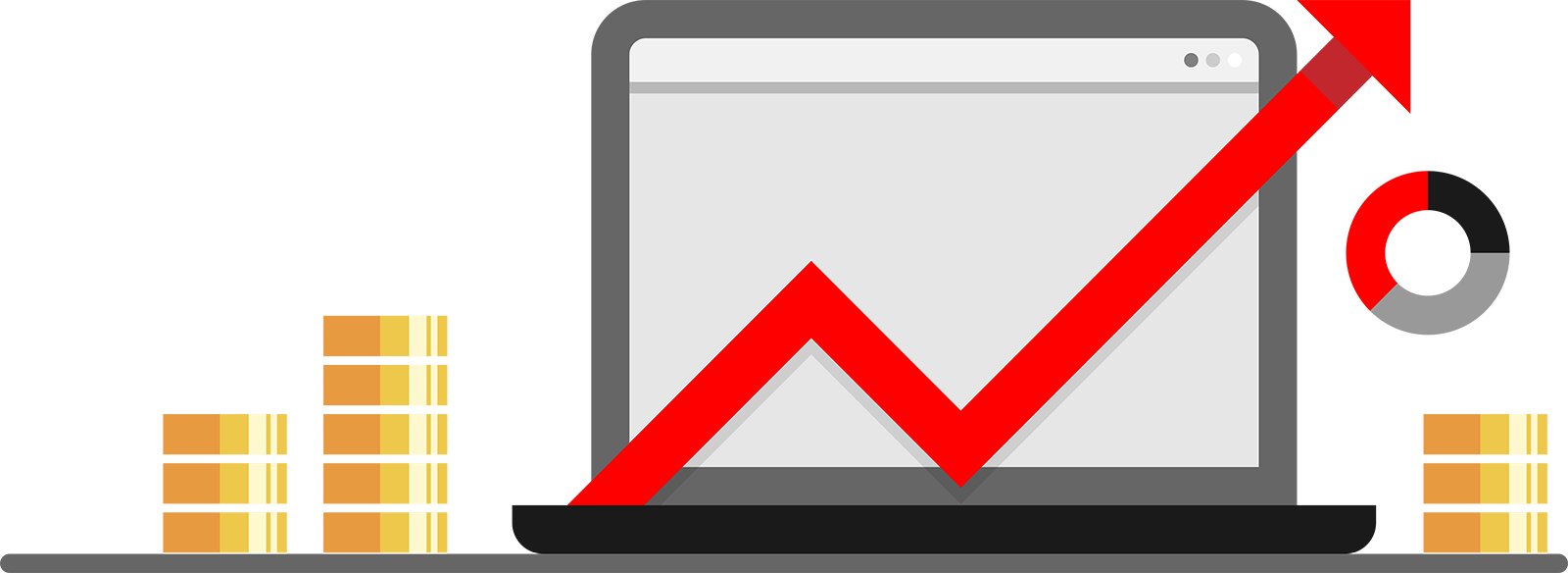 Vector image of a laptop showing a profit arrow rising
