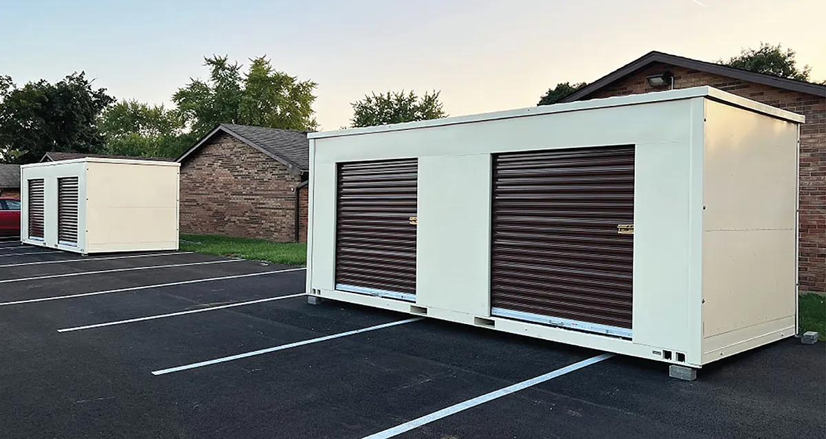 Portable self storage units in a parking lot