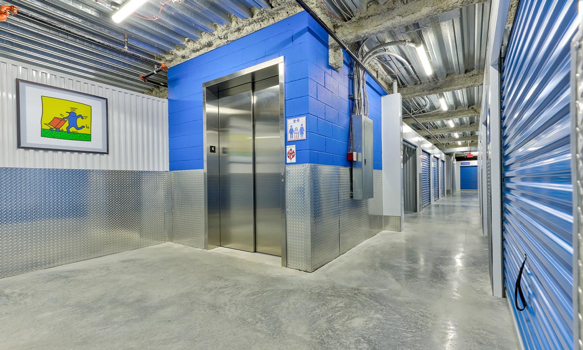 an elevator among the unit blocks in the Morningstar Storage facility