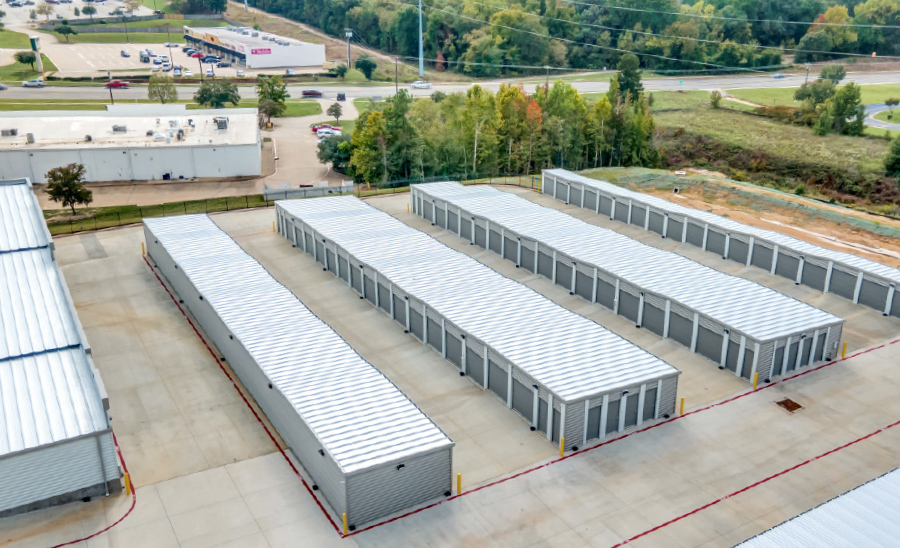 aerial view of storage facility bins