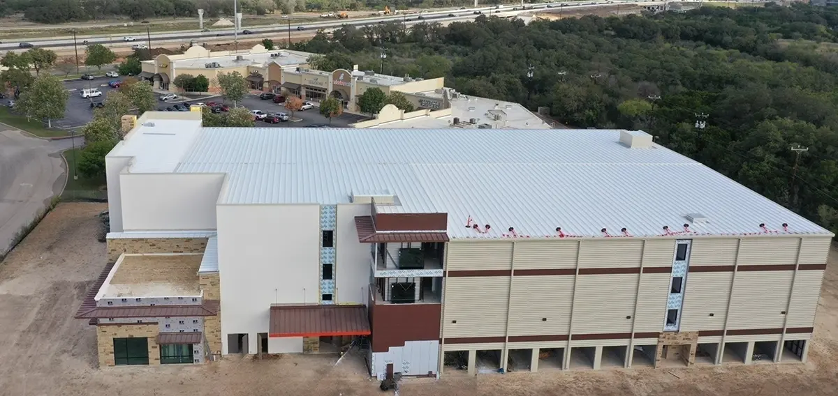 Aerial exterior photograph perspective of Capco General Contracting storage facility in San Antonio, Texas