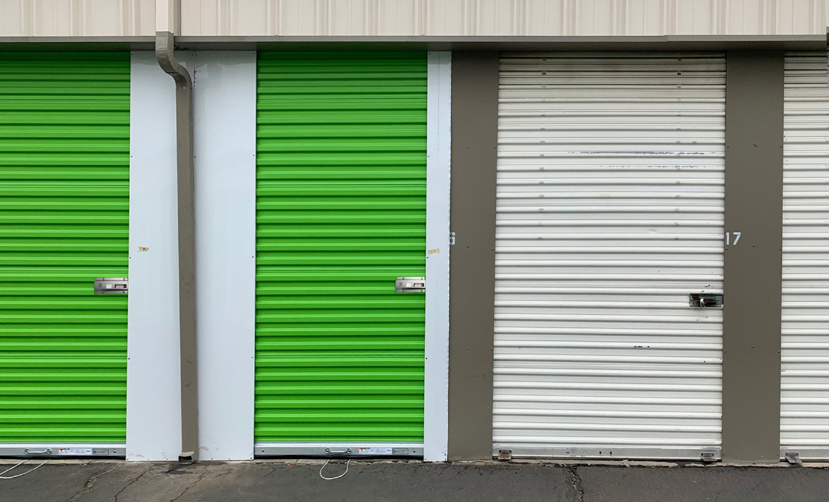 storage facility with green storage doors