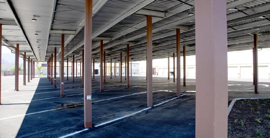 a canopied external vehicle storage lot at the Trojan Storage facility