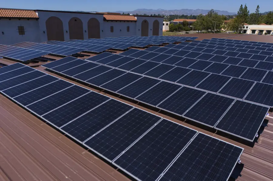 top view of the solar panel lined parking canopy at the Trojan Storage facility