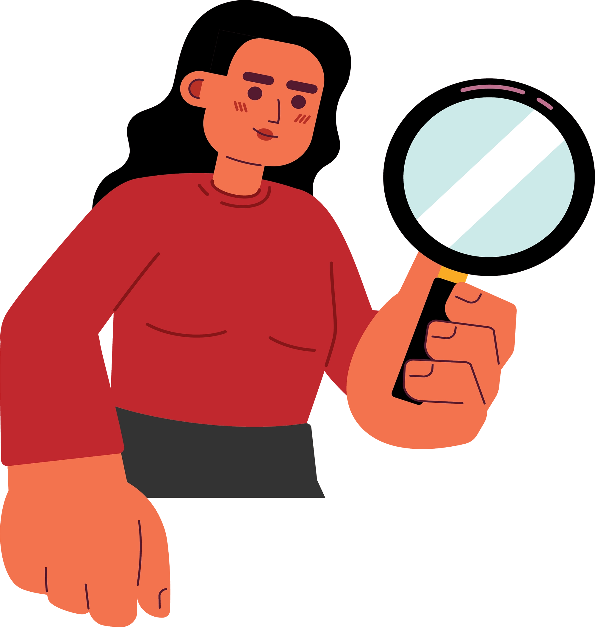 digital illustration of a woman holding a magnifying glass