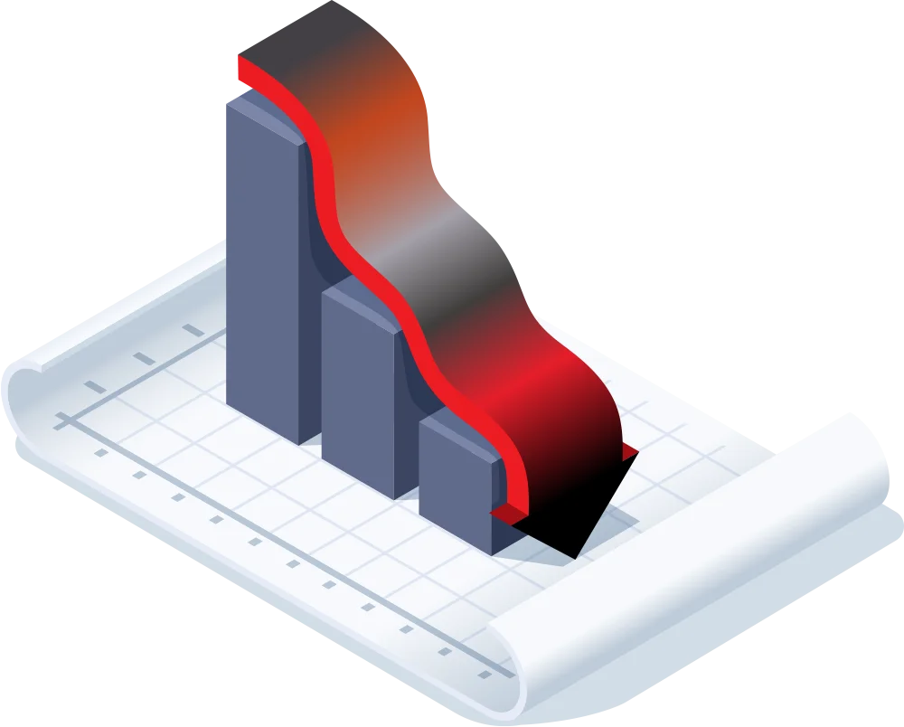 digital graphic of a downwards trending bar chart