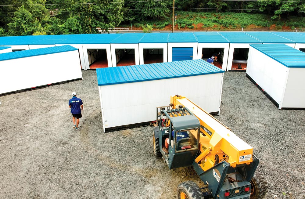 storage units being loaded into place