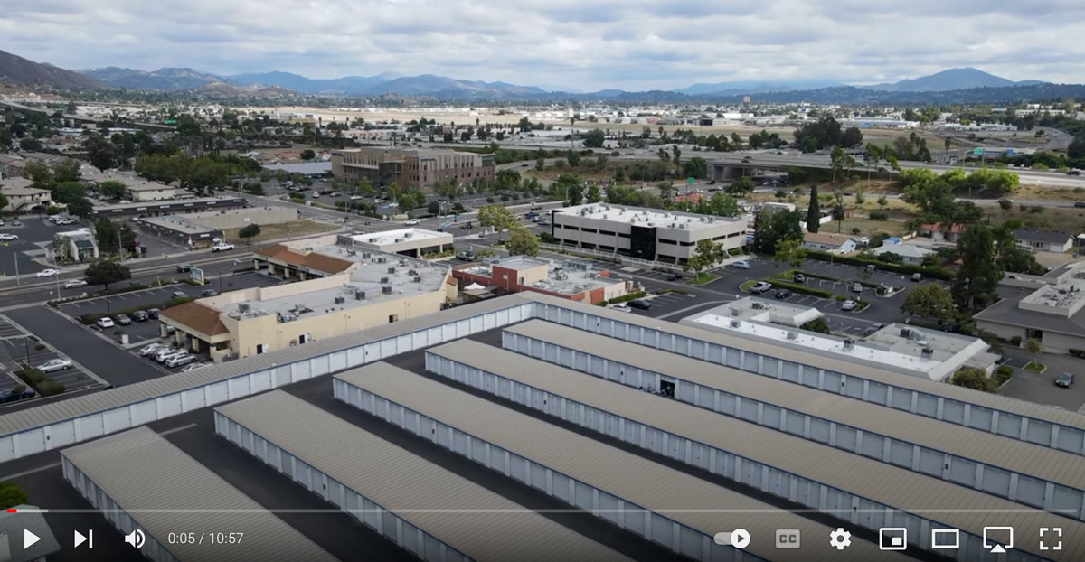 screenshot from a video showcasing an aerial view of Lighthouse Storage Solutions 