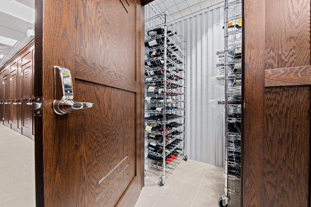 low angle view into a wine storage closet at the Compass Self Storage facility