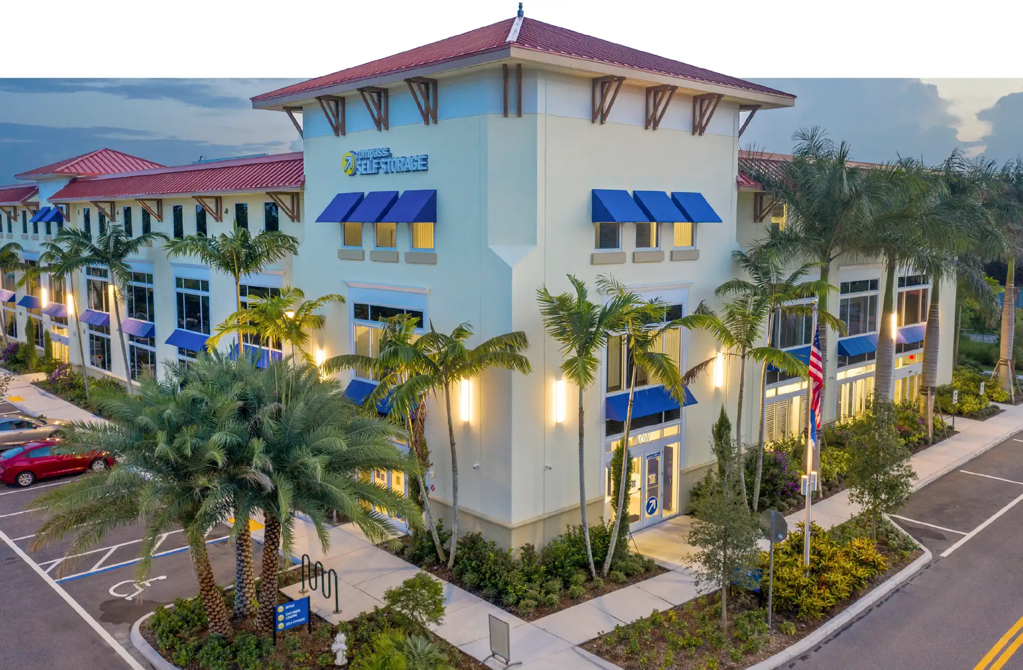 high angle quarter view of the Compass Self Storage in Jupiter, Fla.