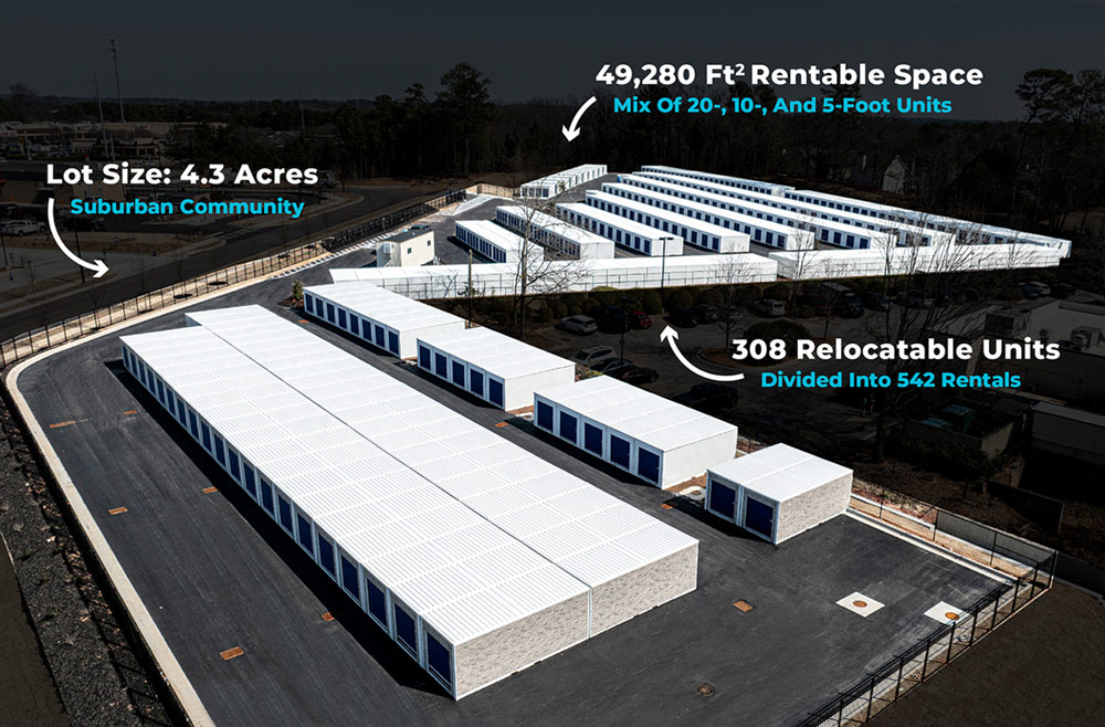 diagram photo of a large location with information on acres, rentable space and relocatable units