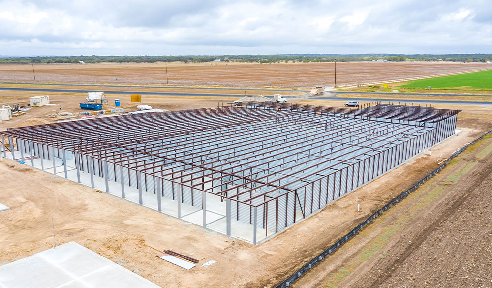 drone view of a light gauge framing - post and purlin