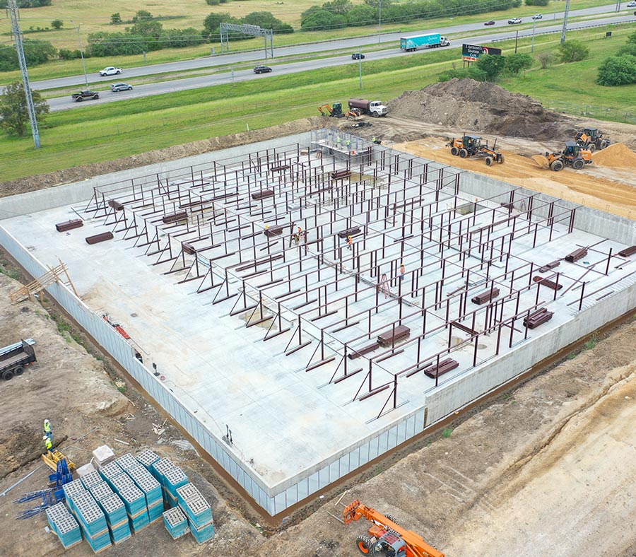 drone view of cast in place concrete with steel framing