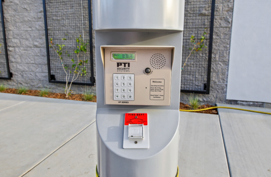 outdoor facility column with security access keypad