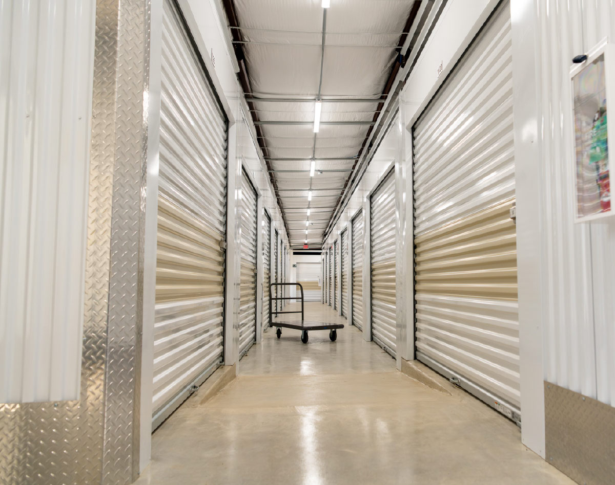 indoor view of storage doors lining hallway