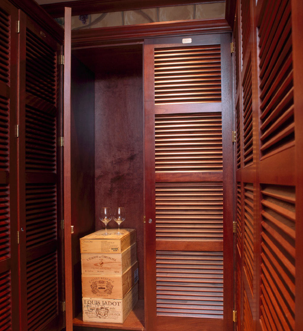 wine storage locker with wooden doors