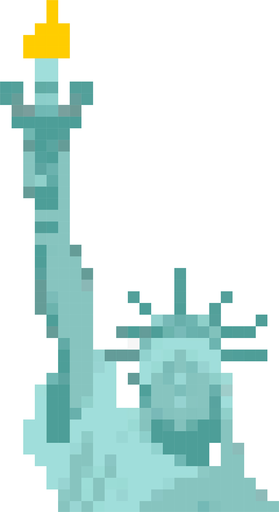 pixelated digital drawing of the Statue of Liberty