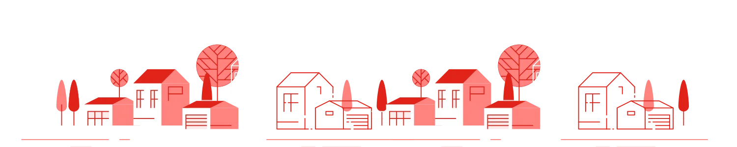 vector illustration of red and white houses and trees