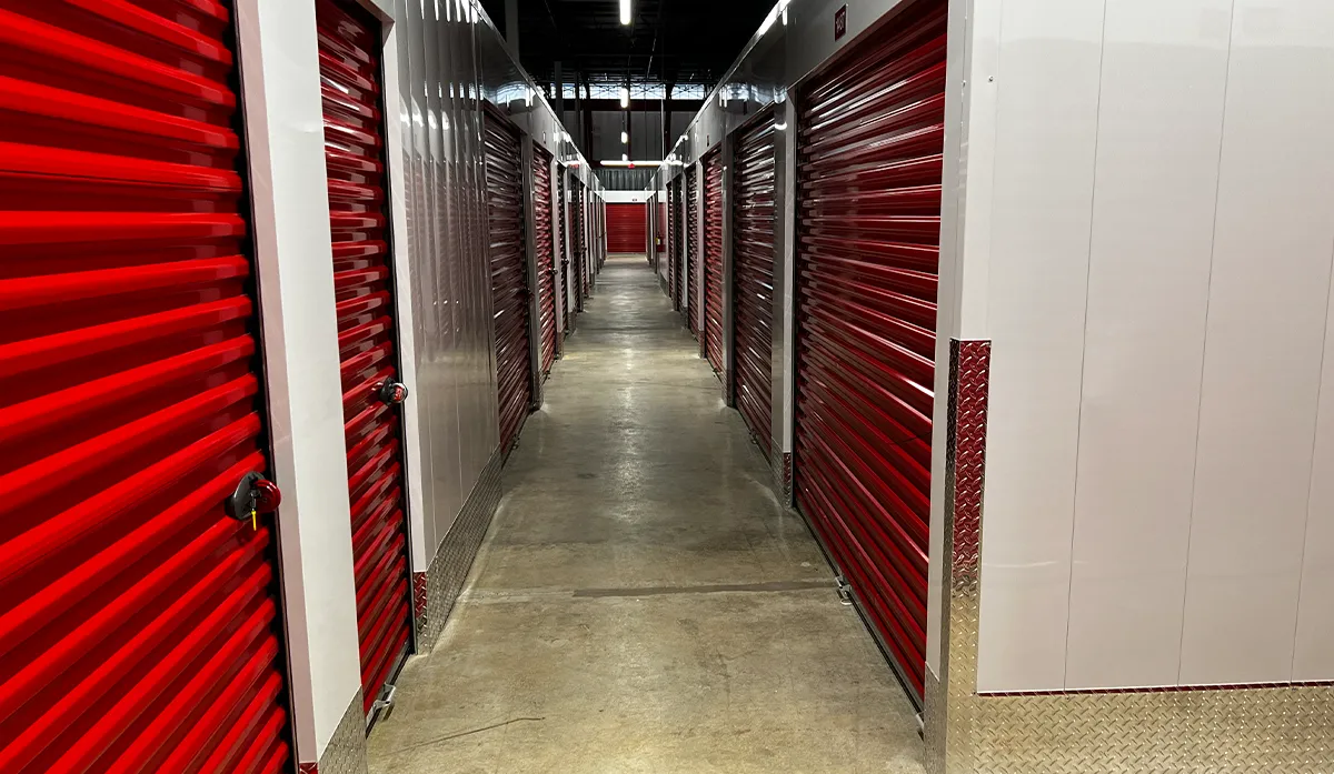 view of a narrow hallway in a CubeSmart facility completed by Trachte Building Systems