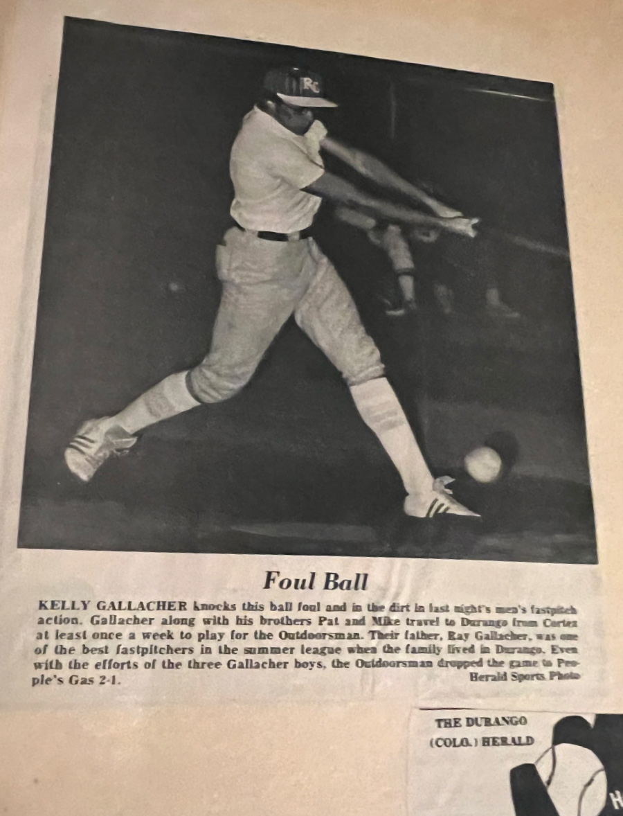 Newspaper clipping of Kelly Gallacher playing baseball