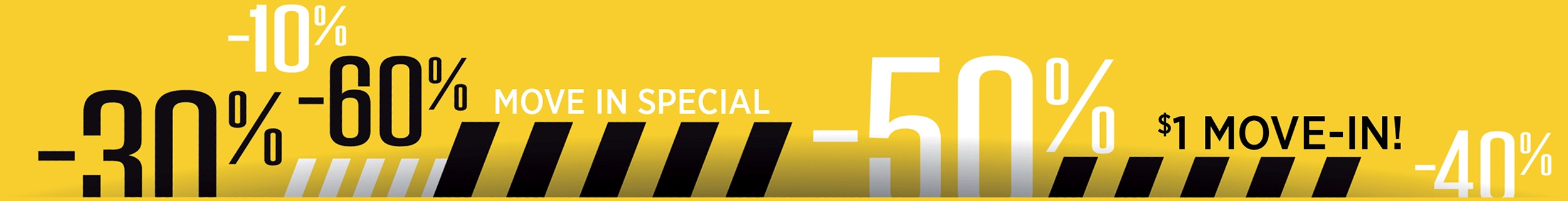 Promotional advertisement with percentage discounts on a yellow background.