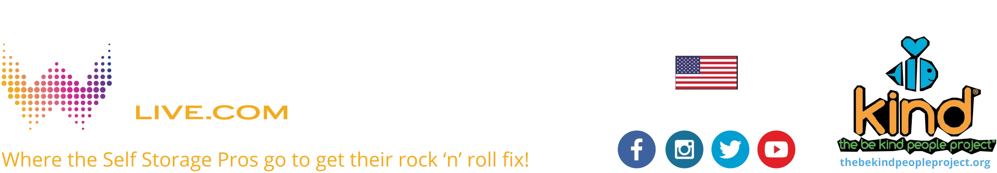 A horizontal graphic showcasing the branding for Radio Wilder alongside social media links for Facebook, Instagram, Twitter, and YouTube. The banner includes a US flag icon and highlights a partnership with "Kind: The Be Kind People Project."