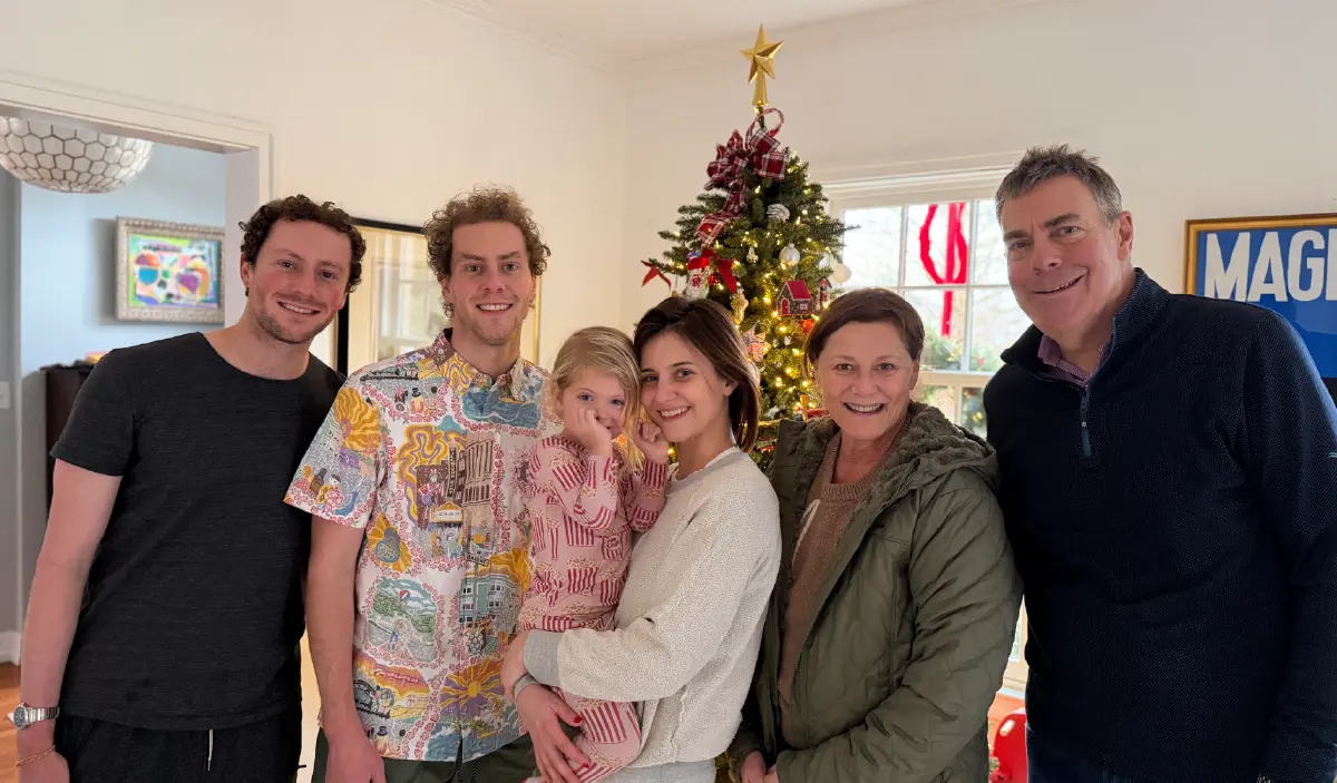 Adam Karnes with his brother Joe, daughter Esme, wife "Cat," mother Tina, and father Rick