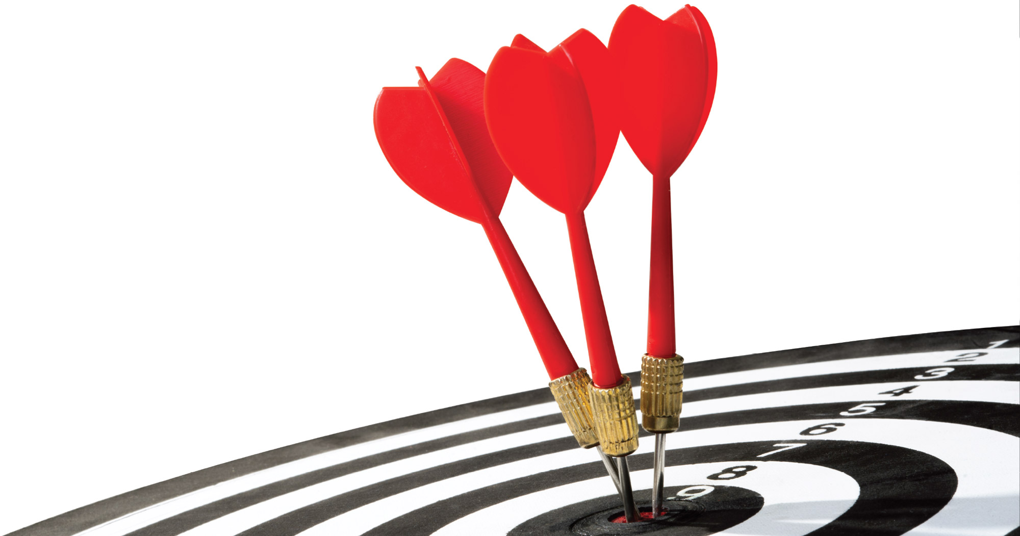 dart board with three darts on the bullseye