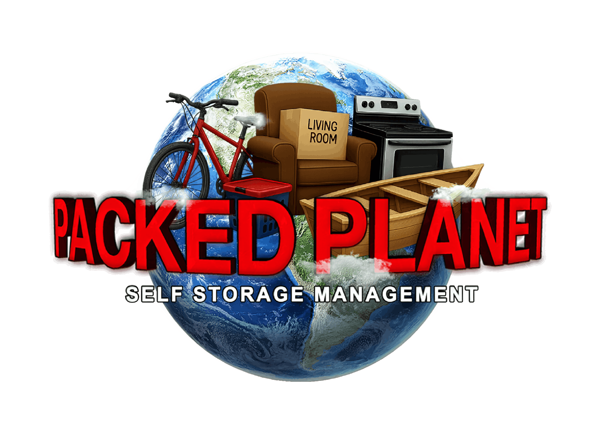 Packed Planet Self Storage Management; image of Earth with household items on top