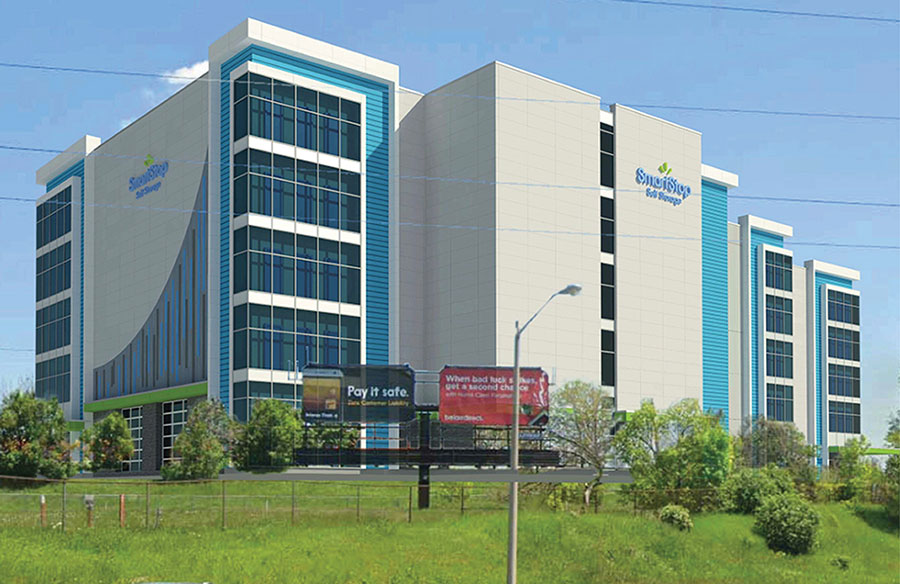 Exterior view of a large SmartStop Self Storage building