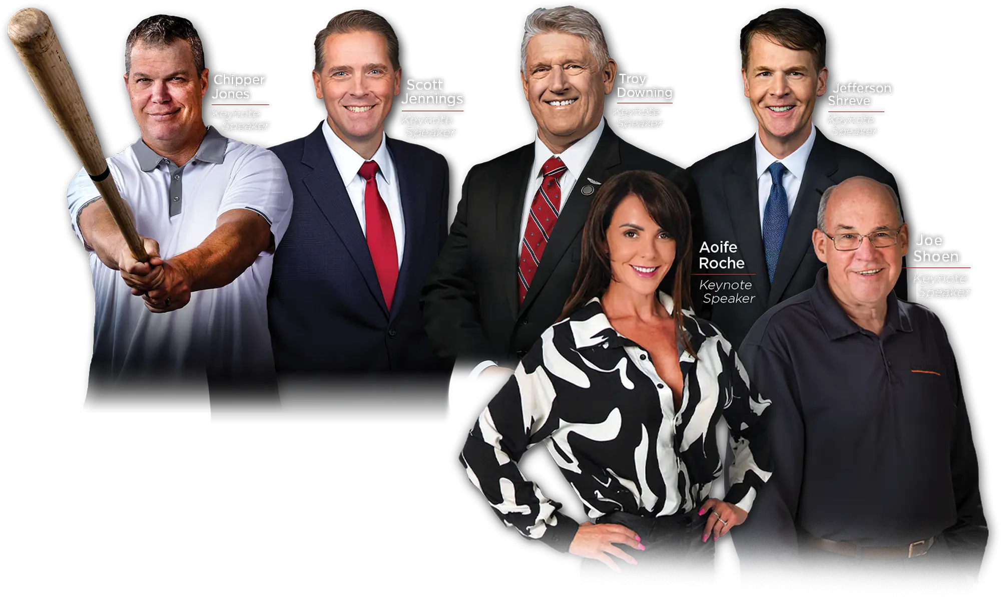 keynote speakers Chipper Jones, Scott Jennings, Troy Downing, Jefferson Shreve, Aoife Roche, Joe Shoen