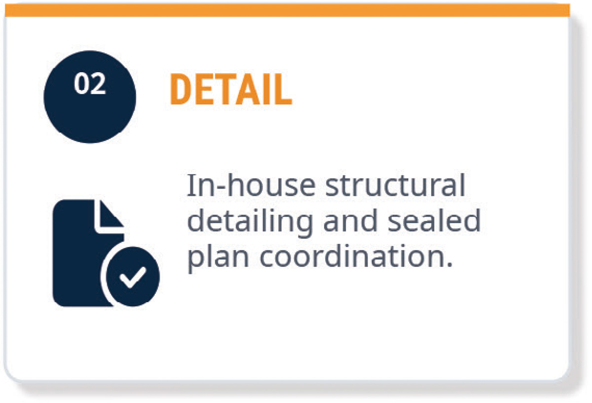 02 DETAIL: In-house structural detailing and sealed plan coordination.