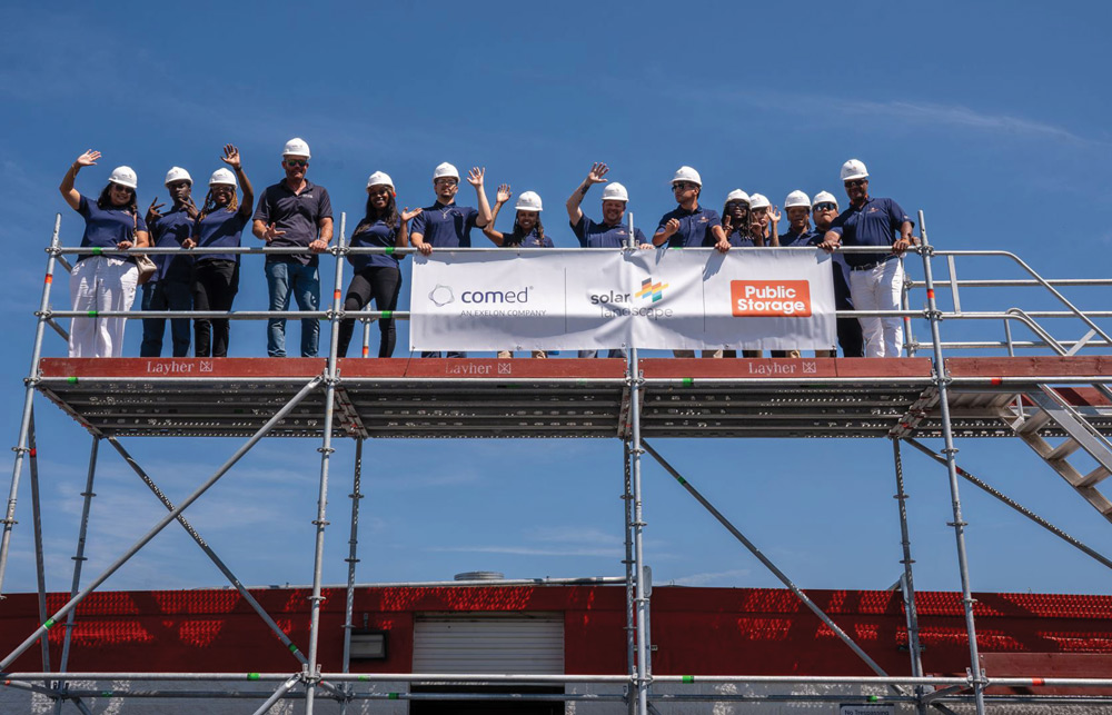 Public Storage, ComEd, and Solar Landscape conduct a rooftop tour.