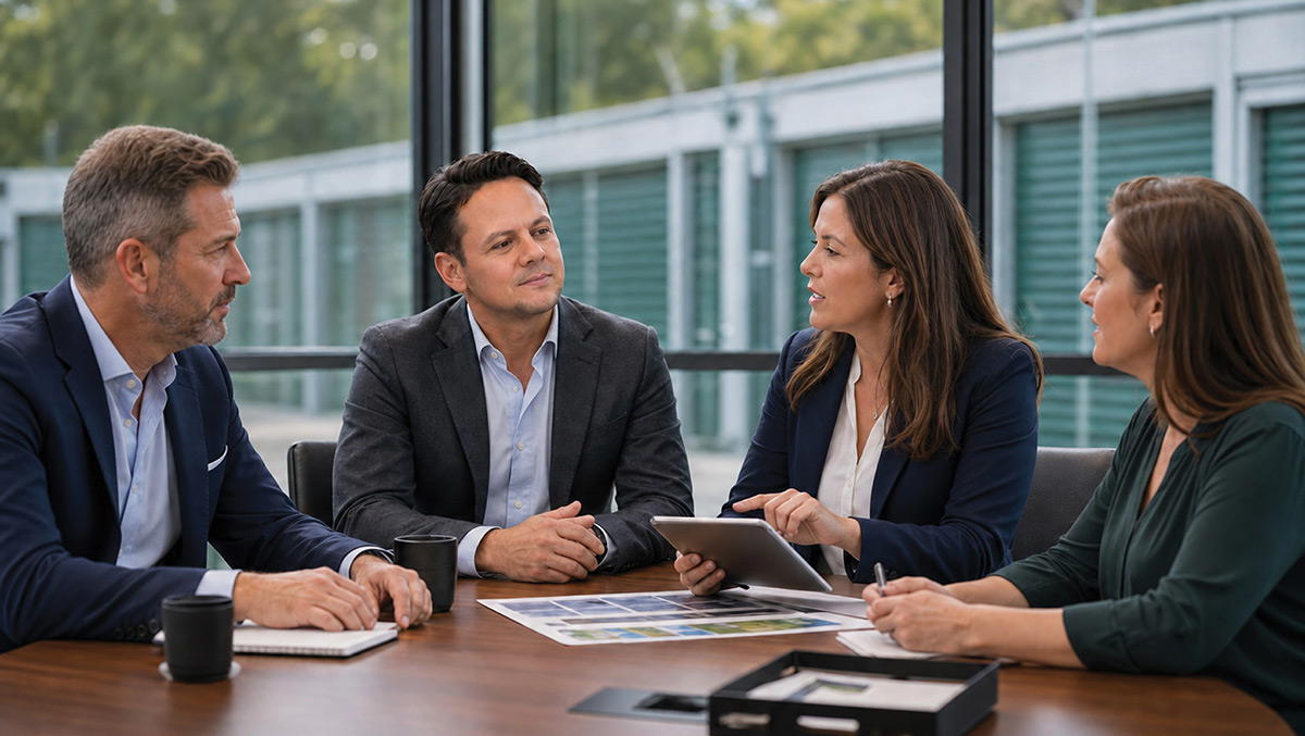 Jared Mastroianni in a business meeting discussing documents with colleagues at a conference table.